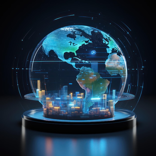 Earth globe hologram technologie moderne weergave op het tabletbord