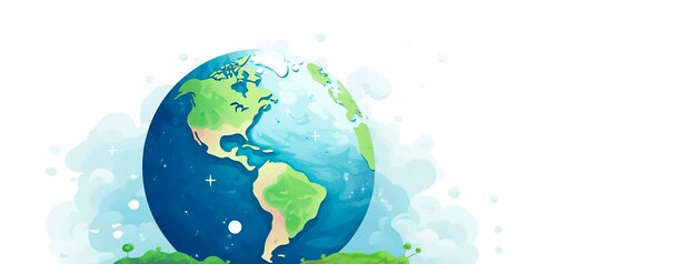 Earth globe illustration on with plants copy space banner ecological earth day hour safe