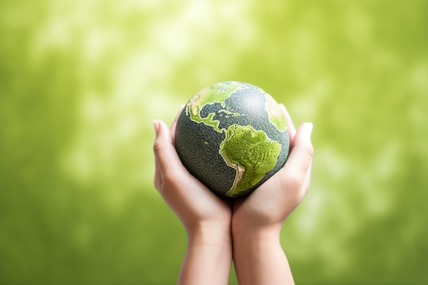 Earth globe in handen Wereldmilieudag concept