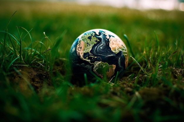 Earth Globe ketting op de grond symboliseert Earth Day en ecologie bescherming Generative AI