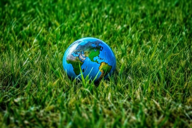 Earth Globe ketting op de grond symboliseert Earth Day en ecologie bescherming Generative AI