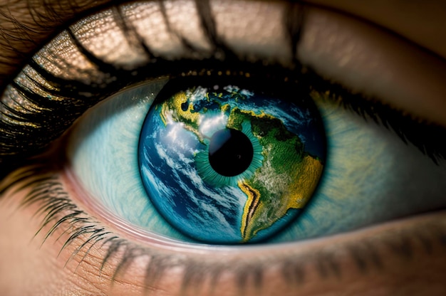 Earth Globe in multicolor human eye Ai generative