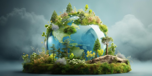 Earth globe in natural style Earth day concept on light background