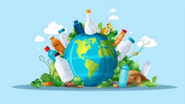 earth globe nature garbage dump plastic ecological problem vector ai concept