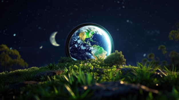 Earth Globe in Nighttime Nature Setting