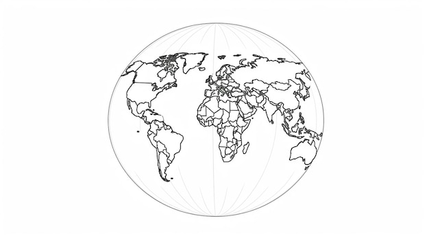 Photo earth globe one line art drawing world map vector illustration