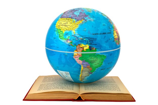 Earth globe on an open book where you can see America as a concept of study and learning