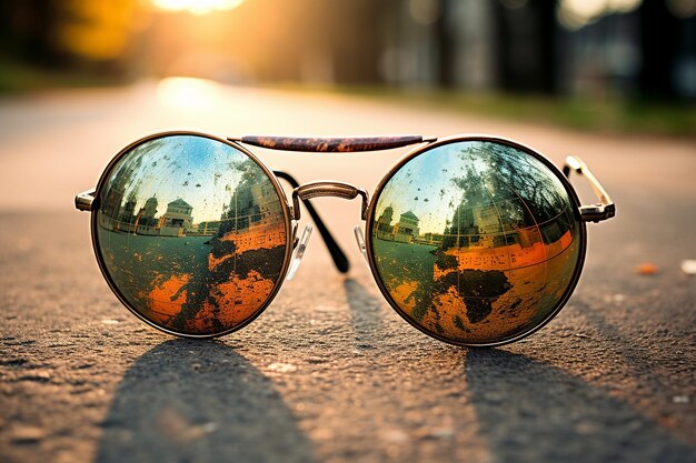 Photo earth globe reflected in sunglasses representing travel and exploration