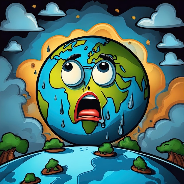 Earth Globe stripfiguur met droevig gezicht Earth Globe cartoon vector illustratie grafisch ontwerp