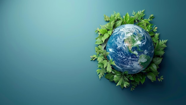 Earth globe surrounded by green leaves environmental conservation concept Planet Earth nestled in lush foliage representing sustainable eco friendly living and nature protection