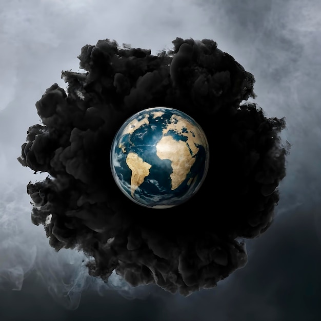 Earth globe surrounded with smoke ai generated
