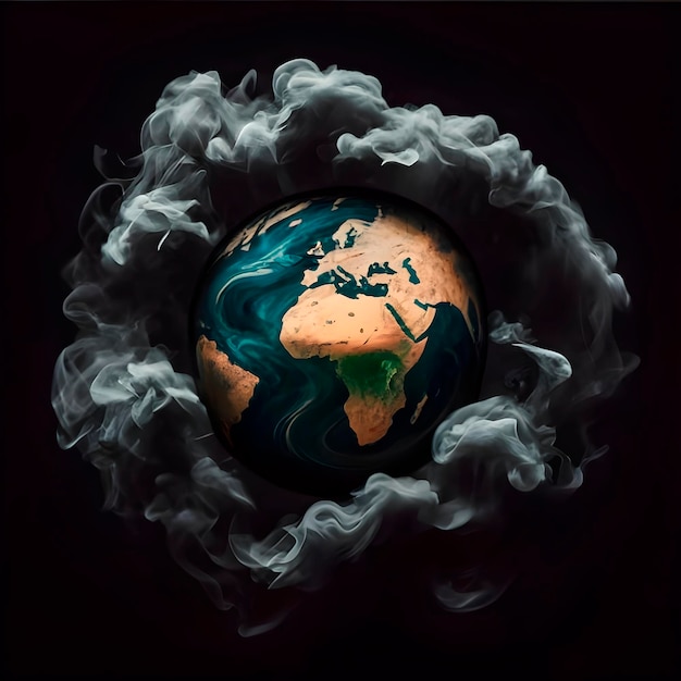 Photo earth globe surrounded with smoke ai generated