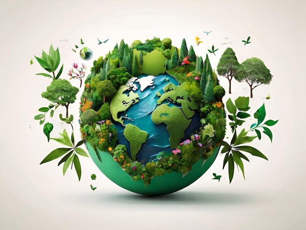 Photo earth globe and vibrant growing tree environment save clean planet ecology concept ai generated