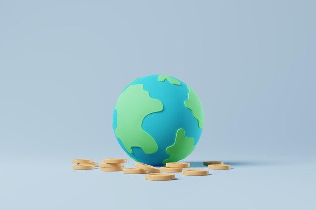 Earth or globe with coins on blue background world economy
international investment concept 3d rendering