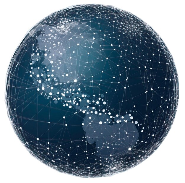 Foto globo terrestre con griglia di rete e particelle collegate isolate su sfondo bianco ai generato