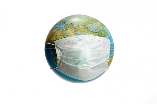 Earth globe with protective mask