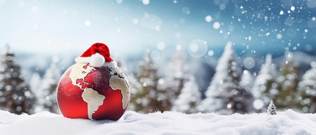 Foto globo terrestre con cappello di babbo natale concetto di natale