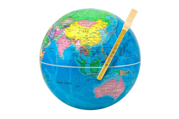 Earth Globe with a thermometer showing Asia and Australia global warming concept