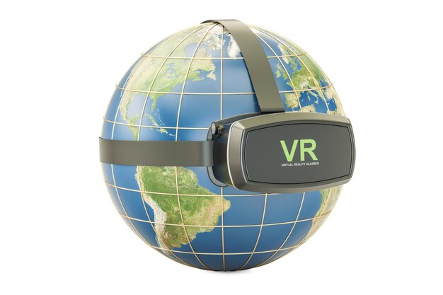 Earth Globe with virtual reality glasses 3D rendering