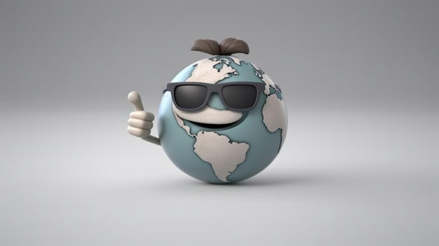 earth globe world cartoon character mascot wearing sun glasses with thumb's up sign generative AI