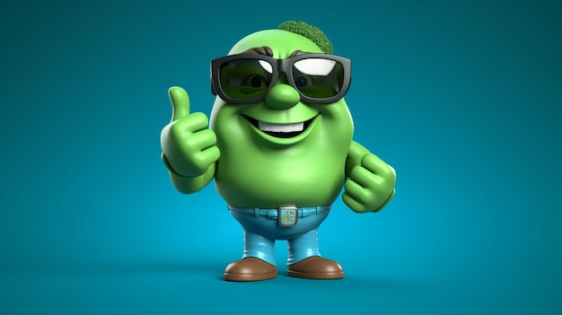 earth globe world cartoon character mascot wearing sun glasses with thumb's up sign generative AI