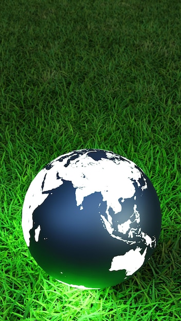 Earth on green grass3d rendering