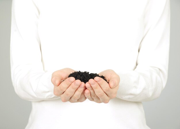 Earth in hands isolated on a white background