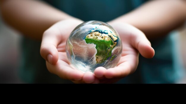 The earth in hands of the person very small it should be protected