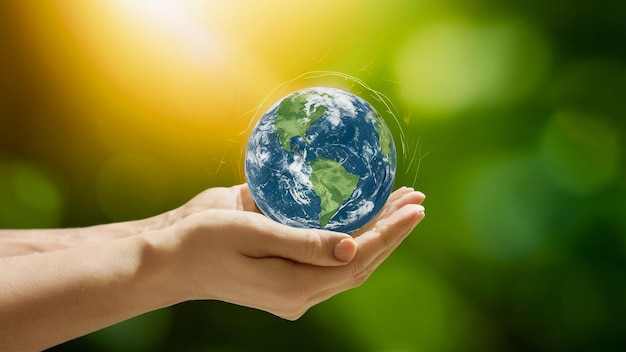 earth in the hands of a woman holding a globe