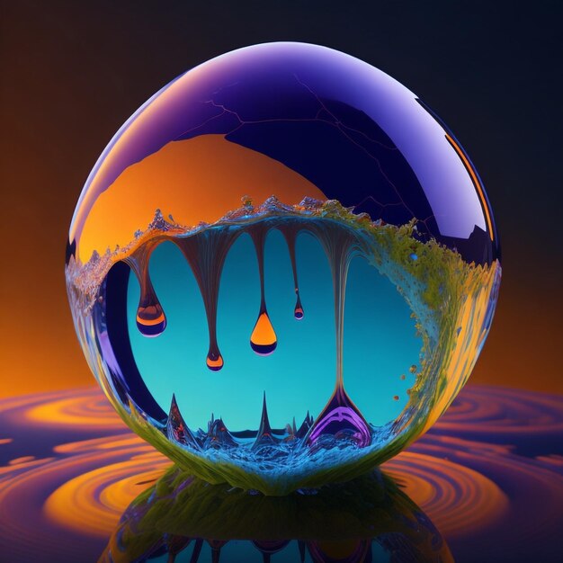 Earth inside a water drop vibrant colours