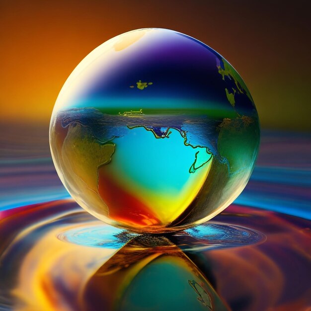 Earth inside a water drop vibrant colours