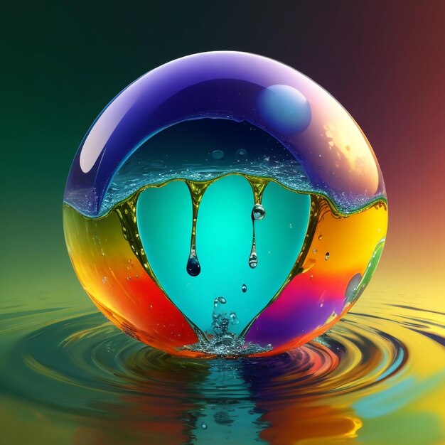 Earth inside a water drop vibrant colours