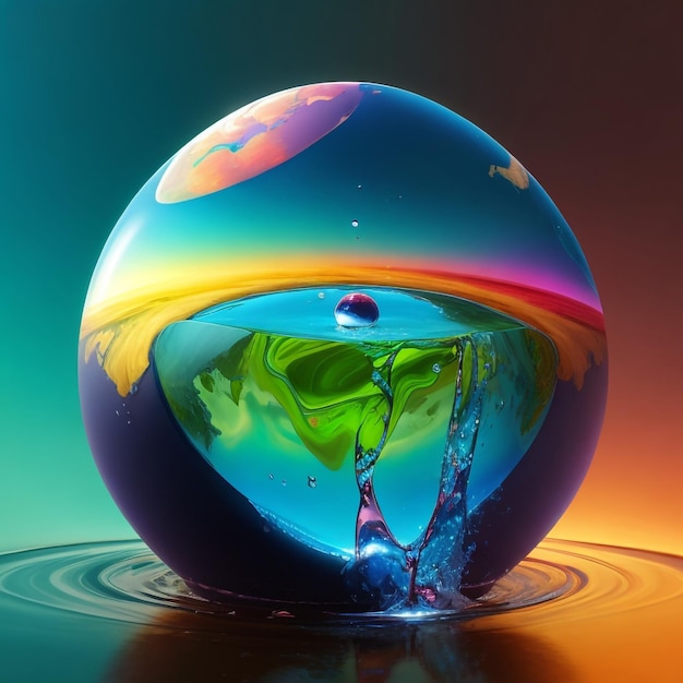 Earth inside a water drop vibrant colours