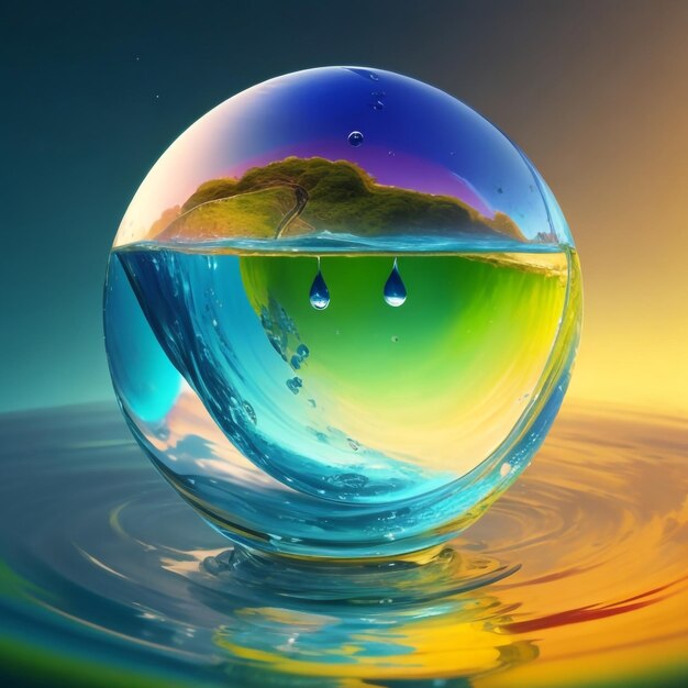 Earth inside a water drop vibrant colours