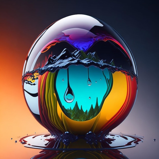 Earth inside a water drop vibrant colours