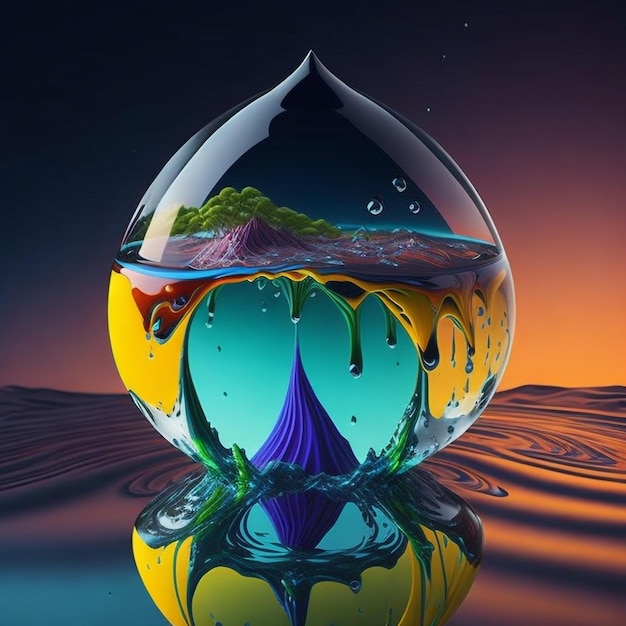 Earth inside a water drop vibrant colours