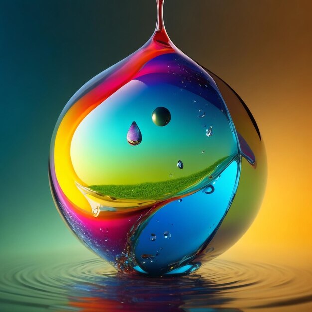 Earth inside a water drop vibrant colours