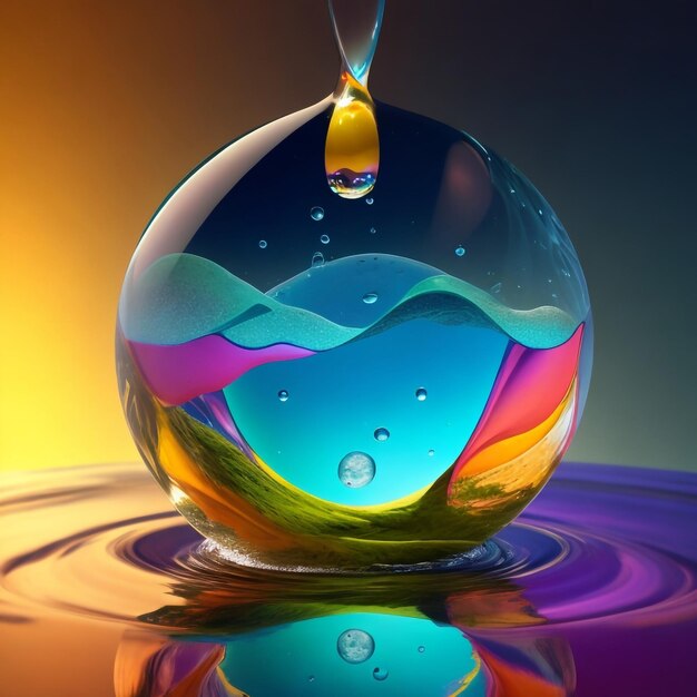 Earth inside a water drop vibrant colours