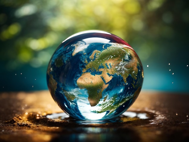 Earth inside a water drop