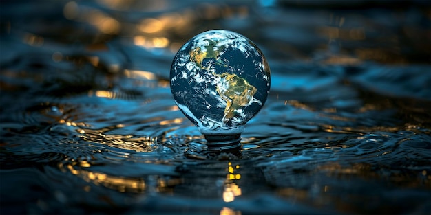 Photo earth inside a water droplet