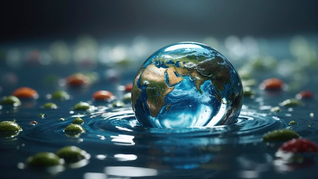 Earth inside a water droplet