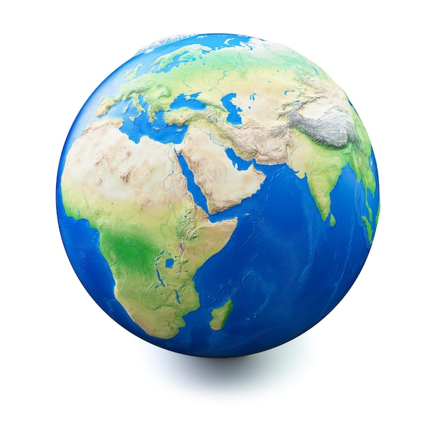 Earth isolated on white background with soft shadow
