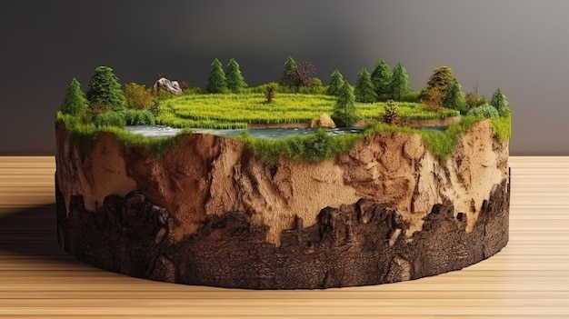 Earth land Soil layers 3D Illustration round soil ground cross section float landscape fantasy floating island