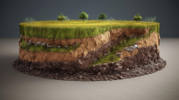 Photo earth land soil layers 3d illustration round soil ground cross section float landscape fantasy floating island