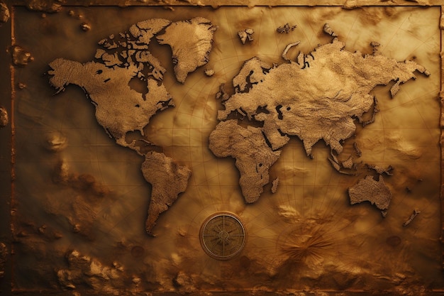 Earth map illustration with a vintage treasure Generative ai