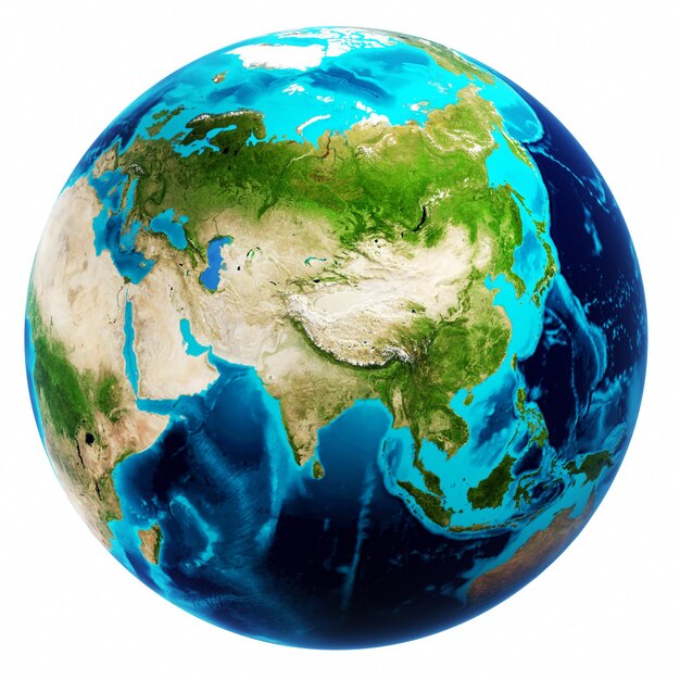 Earth map white isolated 3d rendering