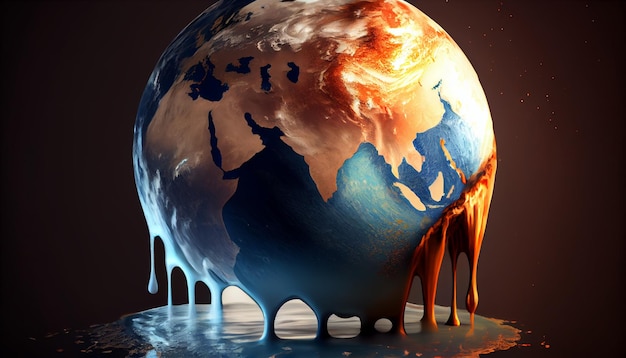 地球温暖化や気候変動問題による地球の融解、Aiの生成