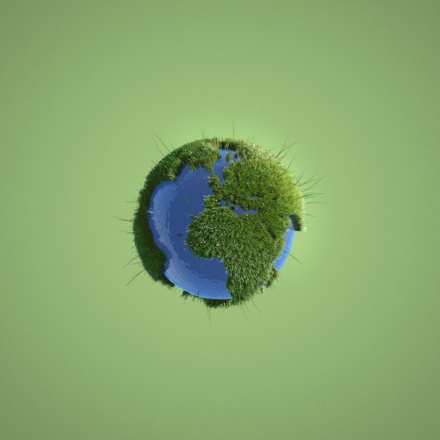 Earth miniature on green background