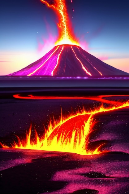 Foto disastro naturale terrestre eruzione di un vulcano attivo eruzione di lava flusso di magma sfondo di carta da parati