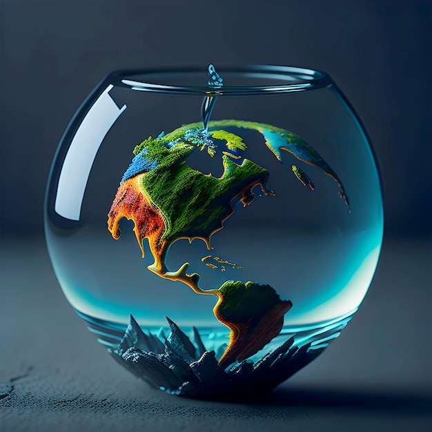 Earth and nature in a glass globe with water drop style modern design Generative Ai